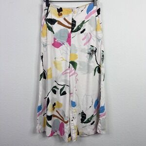 Maeve by Anthropologie Pants Womens 4P Floral Linen Blend Wide Leg Cropped Boho